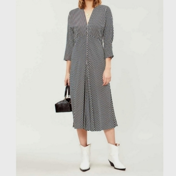 NEW Maje Rava black and white striped midi dress women's size 2